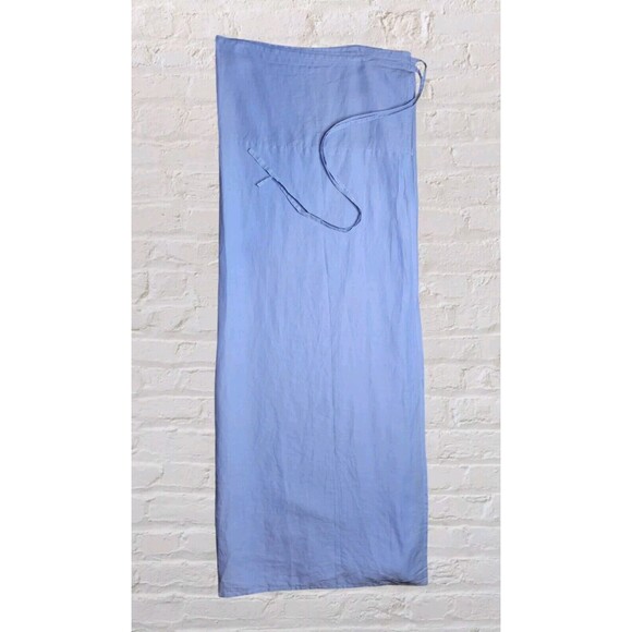 Vintage African Dutch Wax Solid Blue Ture Wrap Maxi Skirt Linen Women Boho - Picture 1 of 8